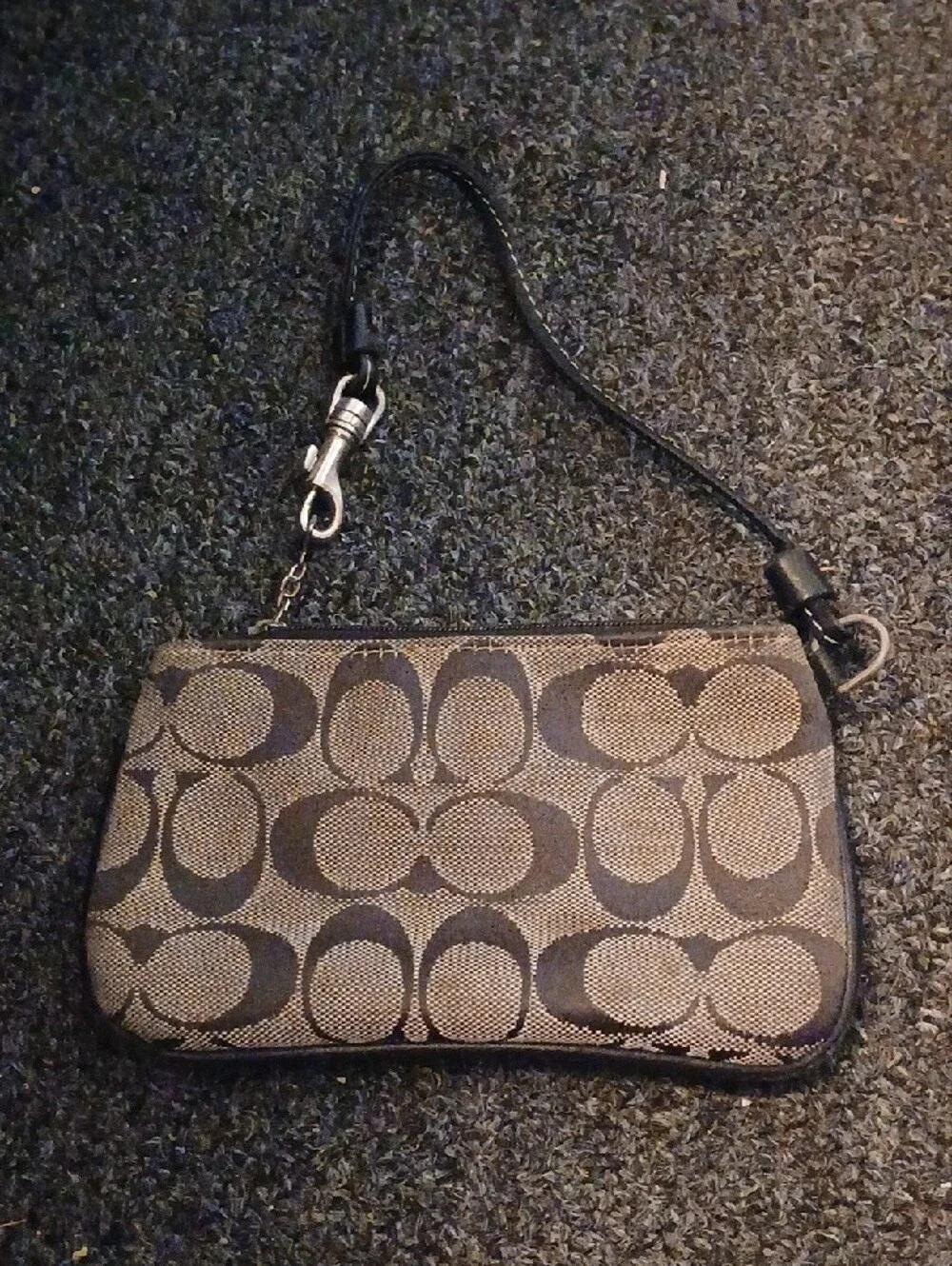 Coach Brown Signature Canvas Wristlet with Black Trim